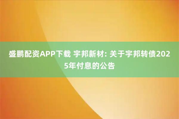 盛鹏配资APP下载 宇邦新材: 关于宇邦转债2025年付息的公告